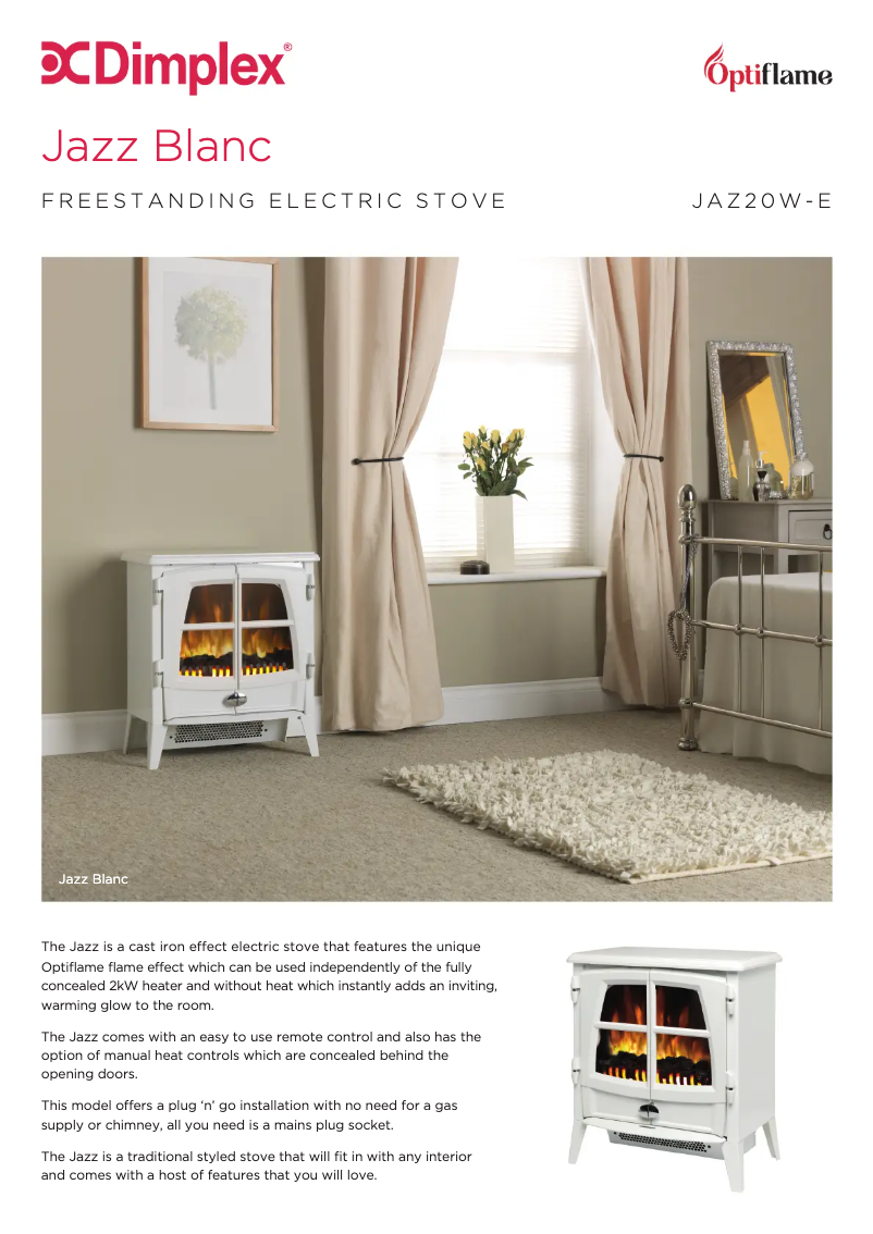 Page 1 of the manual Technical Sheet Dimplex JAZ20W-E