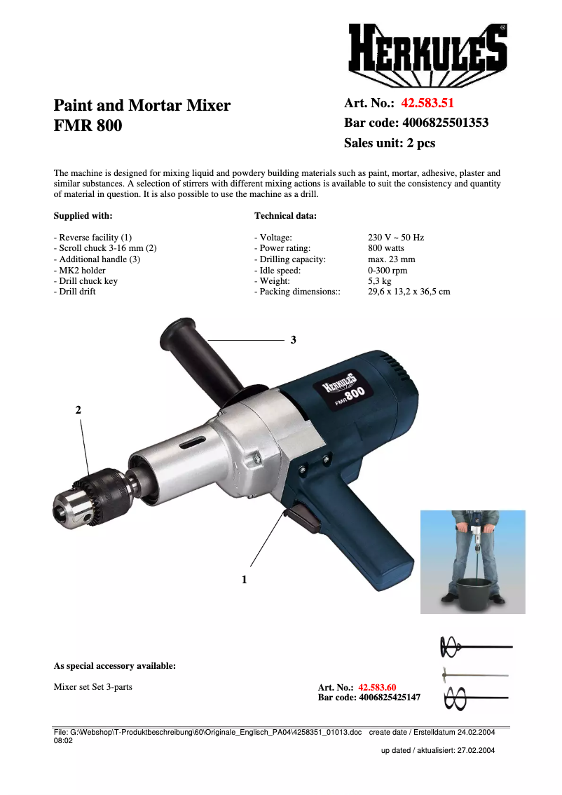 First page image of the manual for FMR 800