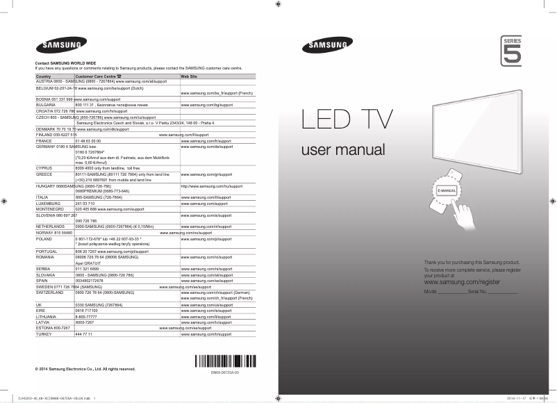 Page 1 of the manual Installation Guide Samsung UE48H5203AW