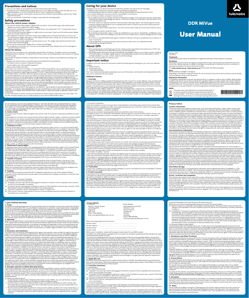 Page 1 of the manual User Manual Navman MiVue 745