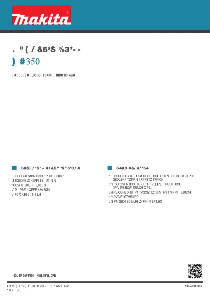 Page 1 of the manual Technical Sheet Makita HB350