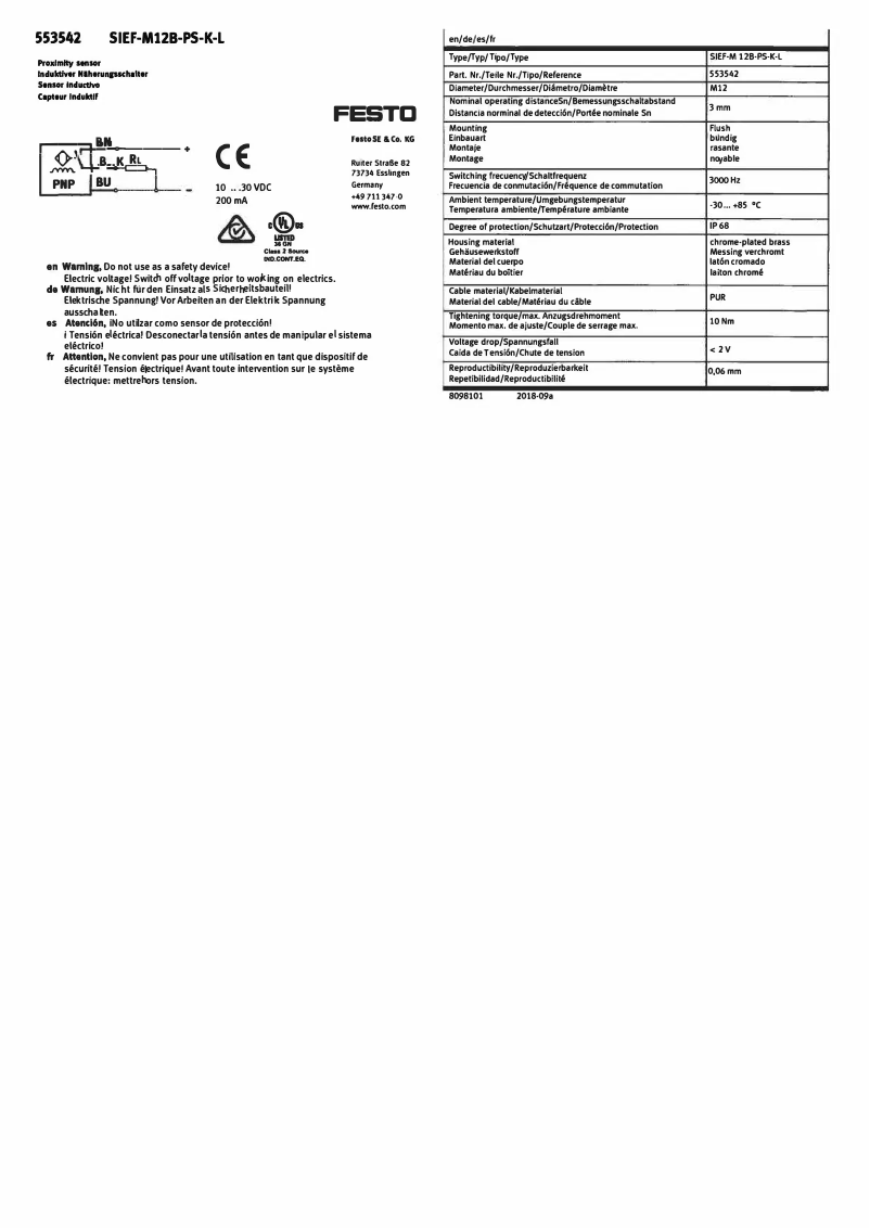 Page 1 of the manual User Manual Festo SIEF-M12B-PS-K-L