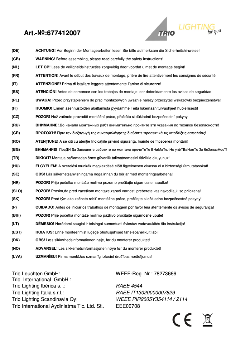 Page 1 of the manual User Manual Trio Lighting Stalypso 677412007