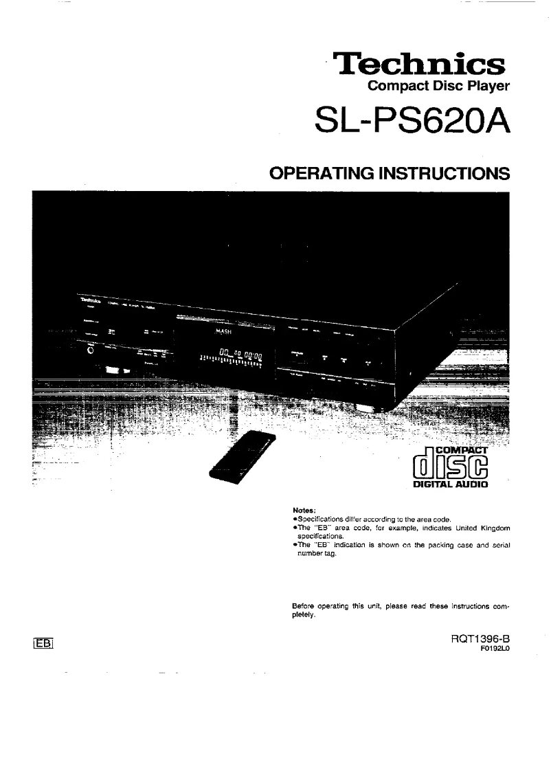 First page image of the manual for SL-PS620A
