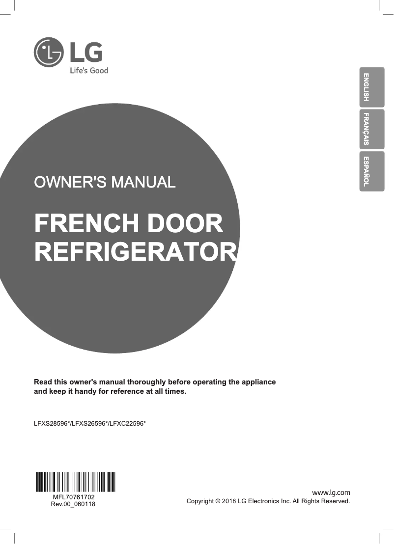 First page image of the manual for LFXC22596M