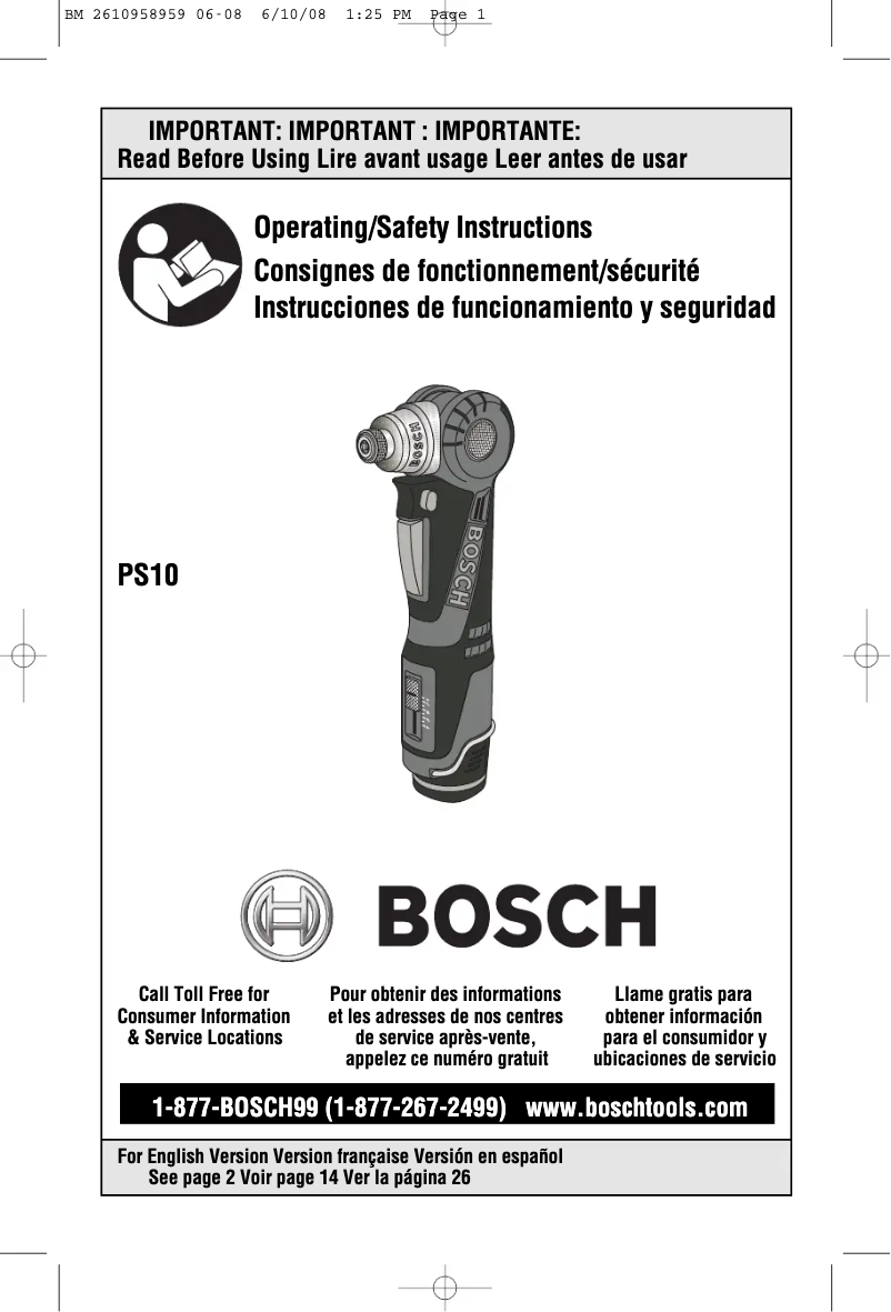 Page 1 of the manual User Manual Bosch PS10-2A