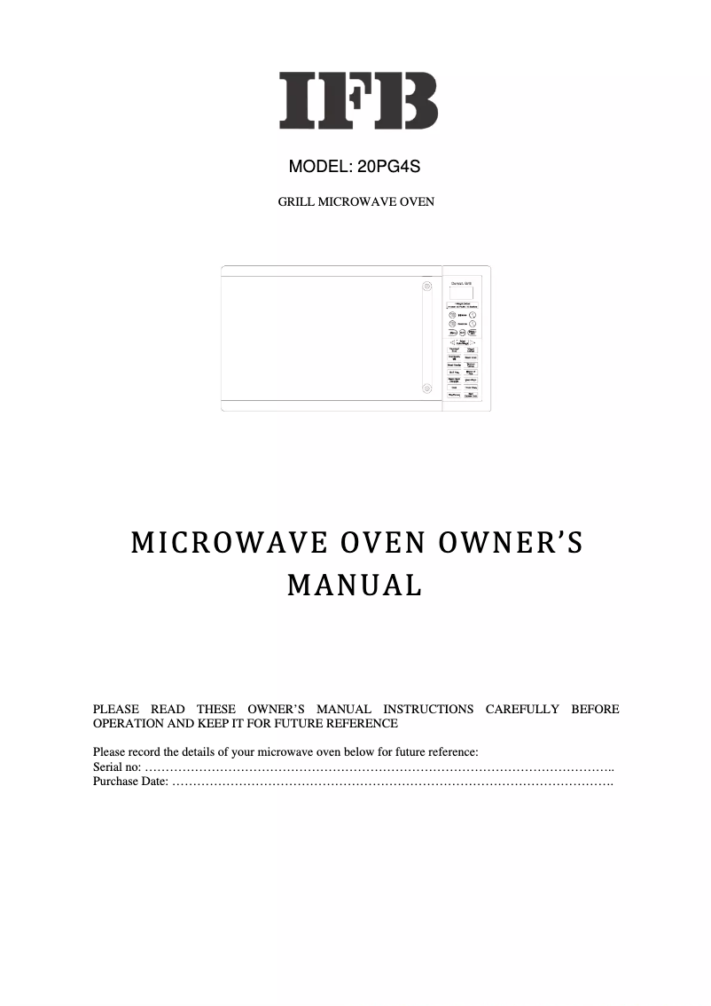 First page image of the manual for 20PG4S