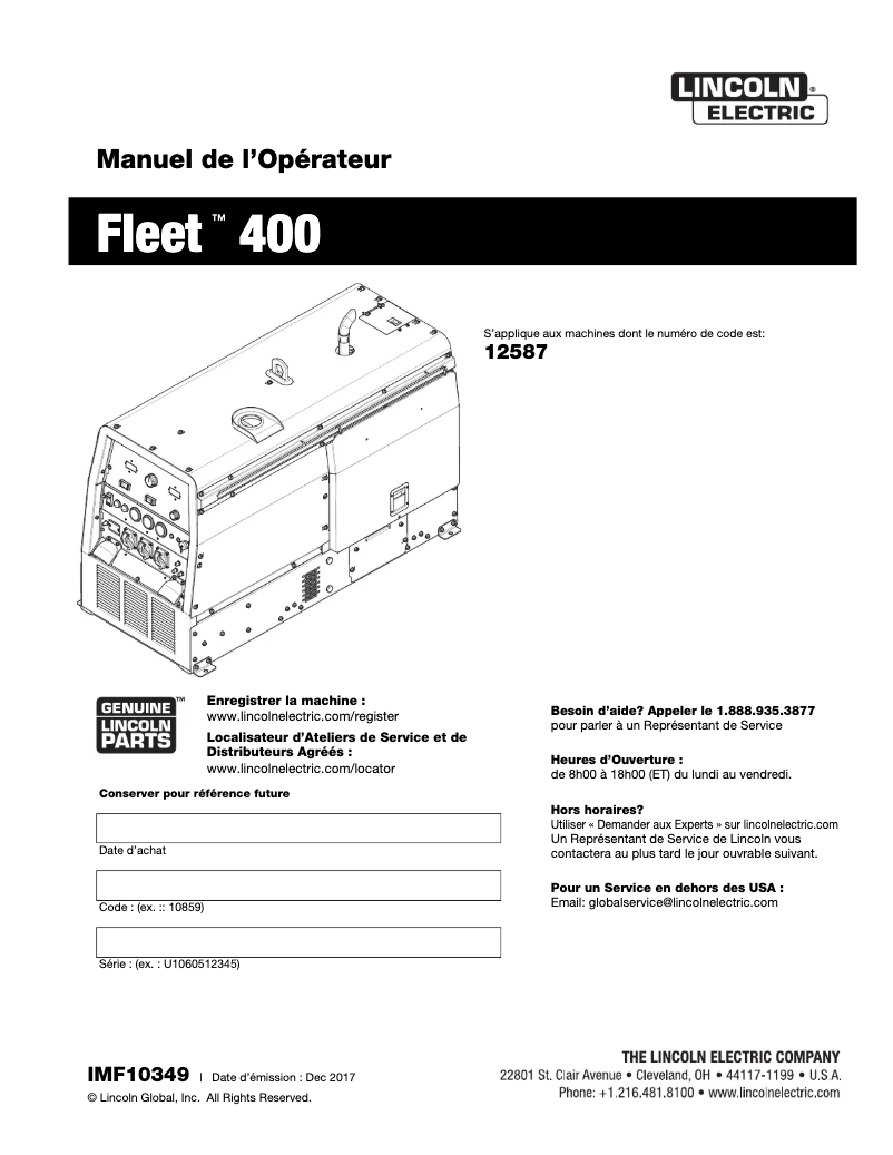 Page 1 of the manual User Manual Lincoln Electric Fleet 400