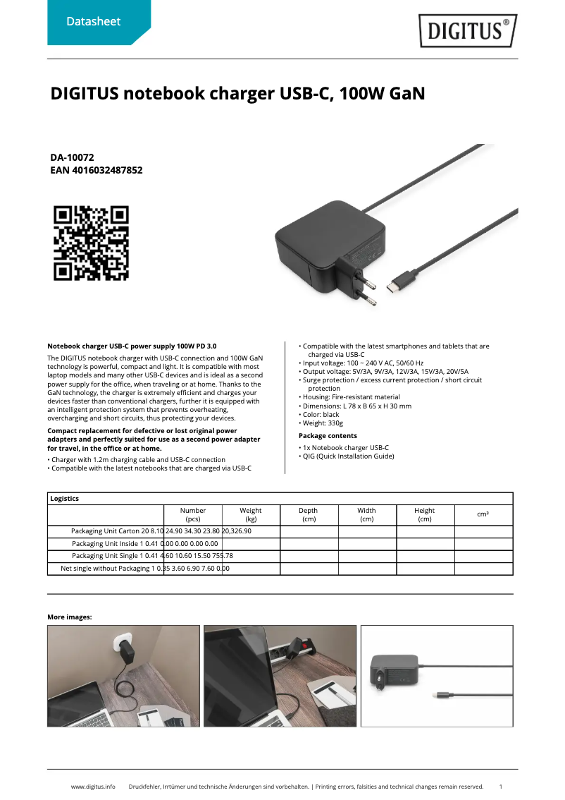 Page 1 of the manual Technical Sheet Digitus DA-10072