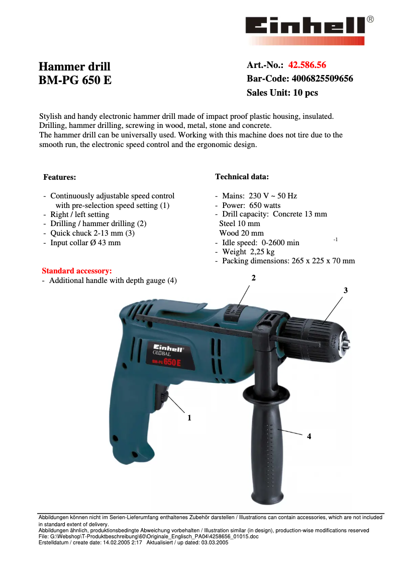First page image of the manual for BM-PG 650 E