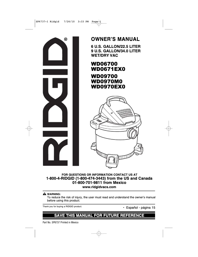Page 1 of the manual User Manual Ridgid WD0655BR