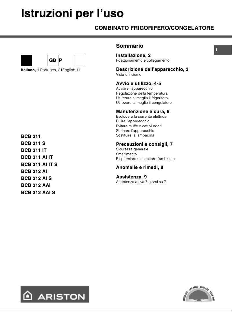 Page 1 of the manual User Manual Ariston Thermo BCB311S