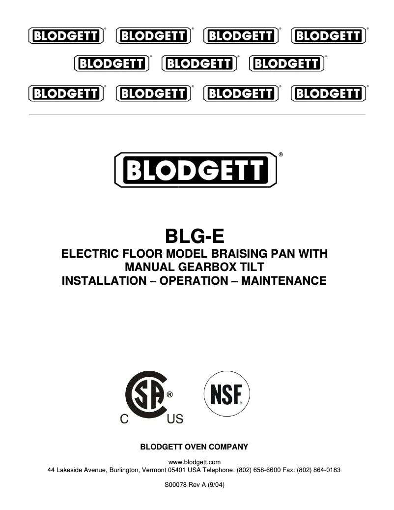Page 1 of the manual User Manual Blodgett BLG-30E