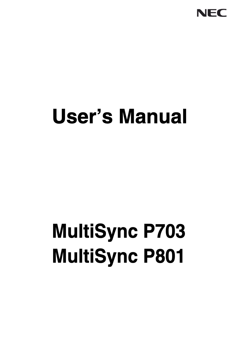 Page 1 of the manual User Manual NEC MultiSync P703-DRD
