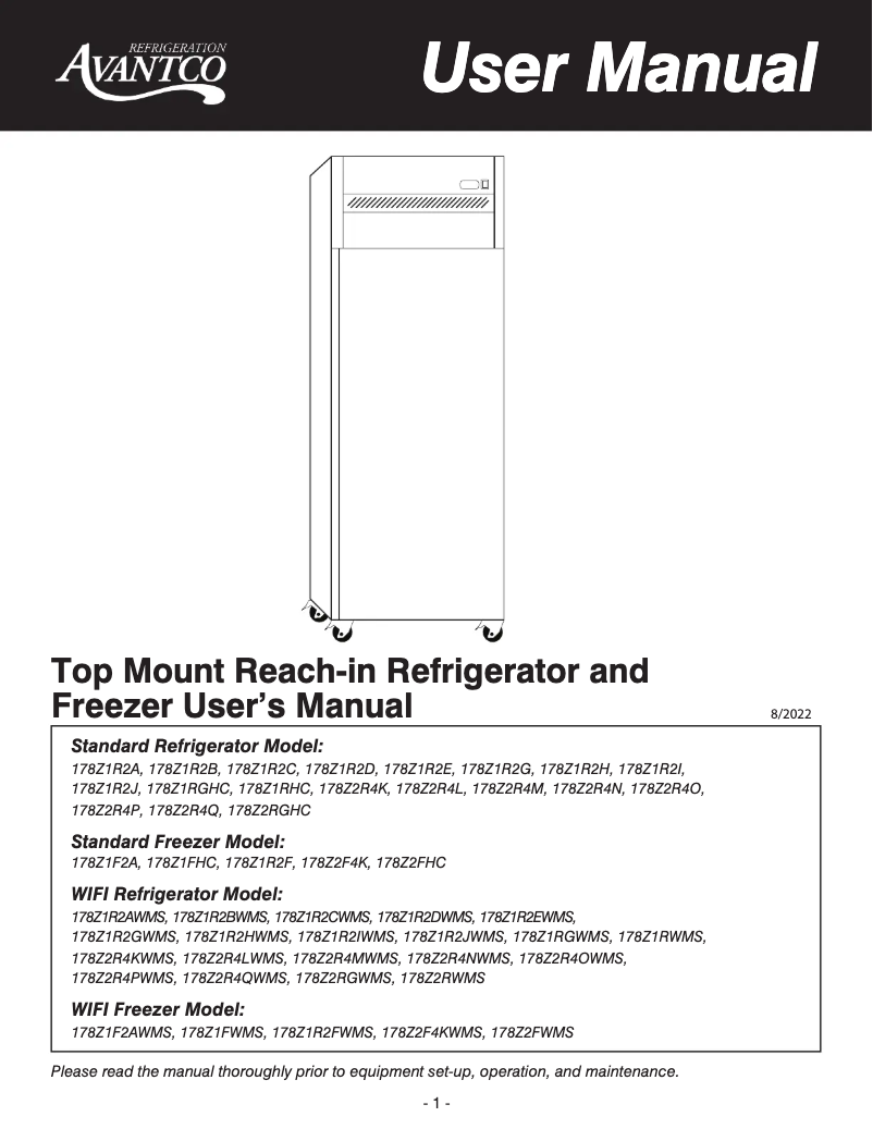 Page 1 of the manual User Manual Avantco 178Z1R2A