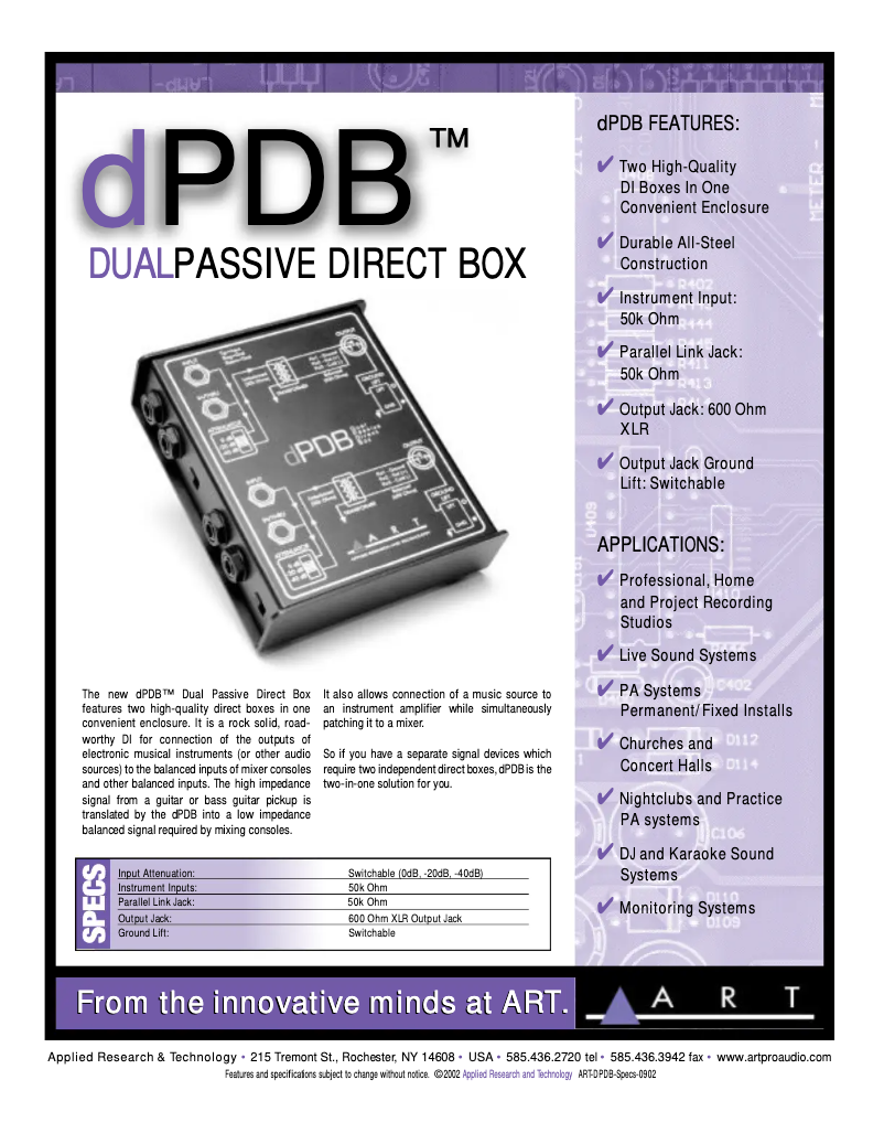 Page 1 of the manual Technical Sheet ART dPDB