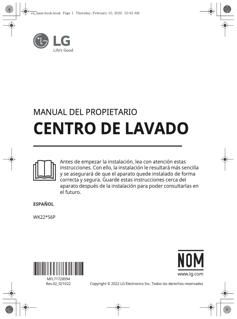 First page image of the manual for WK22WS6P