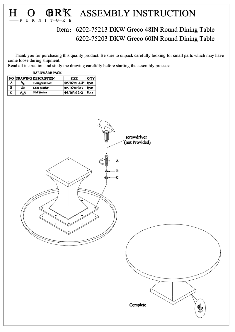 Page 1 of the manual User Manual Hooker 6202-75213 DKW
