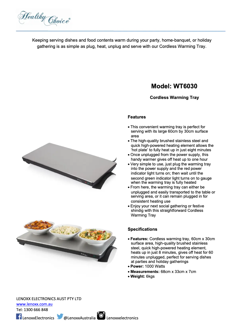 Page 1 of the manual Technical Sheet Healthy Choice WT6030