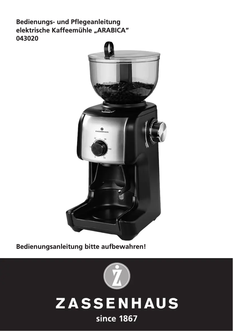 Page 1 of the manual User Manual Zassenhaus Arabica 043020