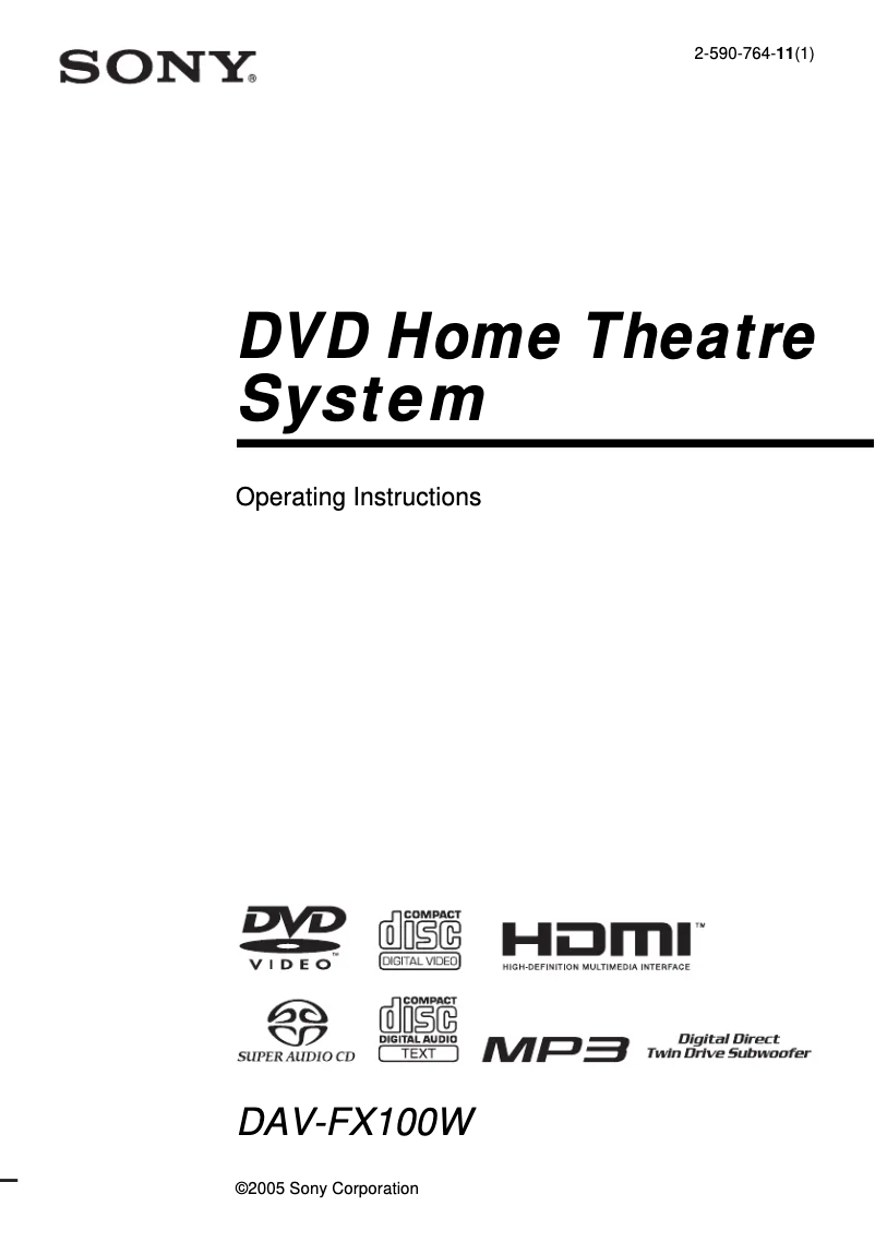 First page image of the manual for DAV-FX100W