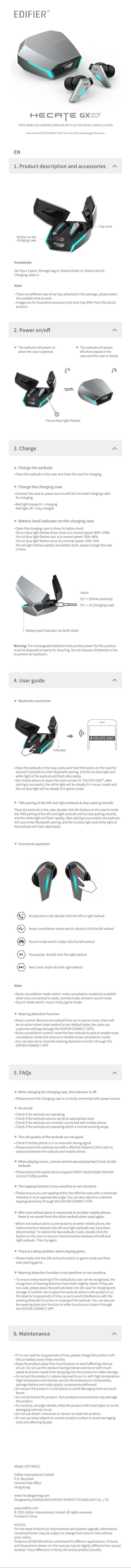 Page 1 of the manual User Manual Edifier Hecate GX07