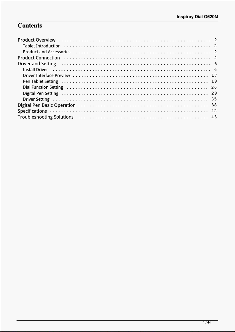 First page image of the manual for Inspiroy Dial