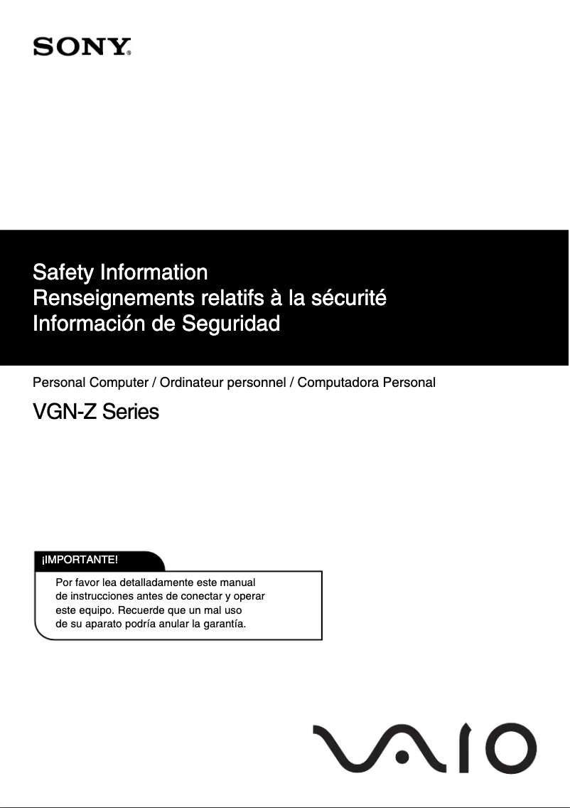 Page 1 of the manual Safety Instructions Sony Vaio VGN-Z710DD