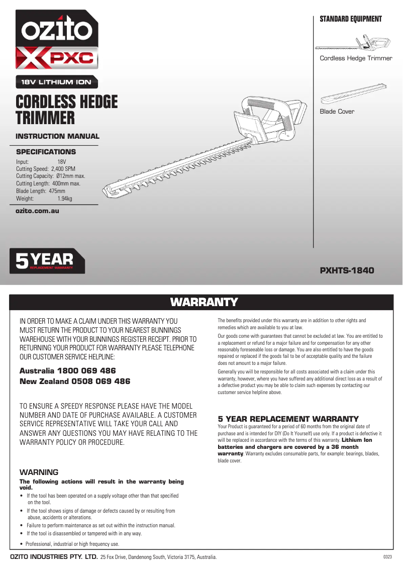 First page image of the manual for PXHTK-400