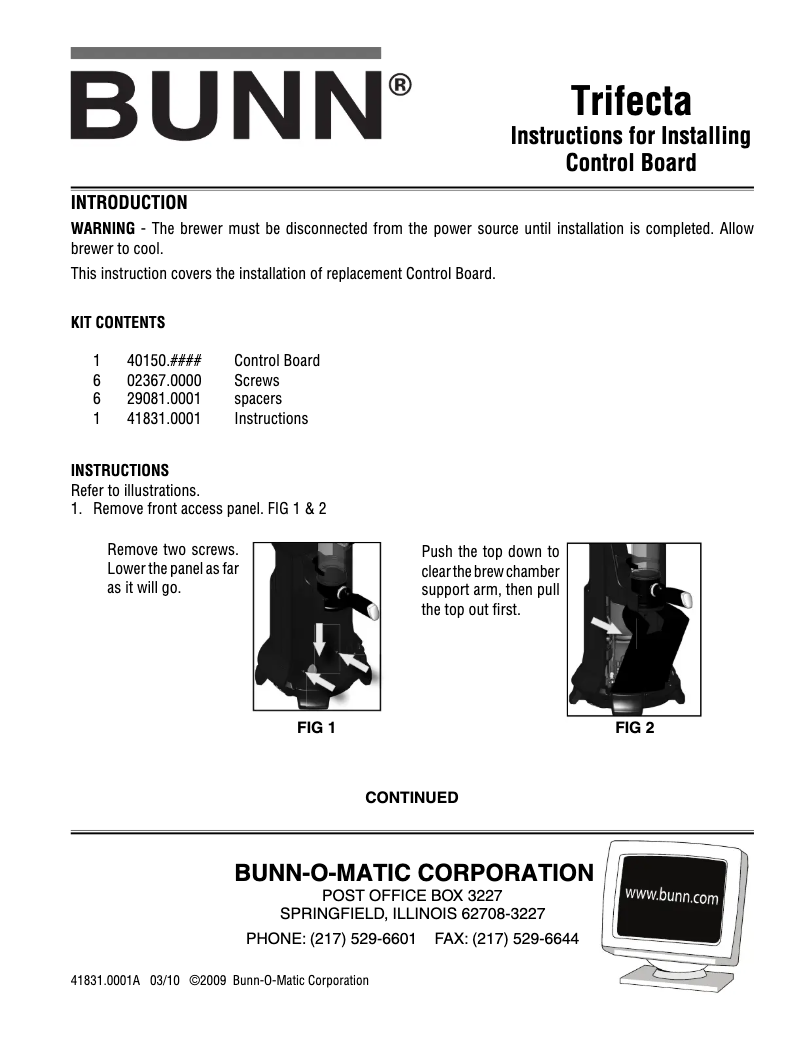 First page image of the manual for Trifecta