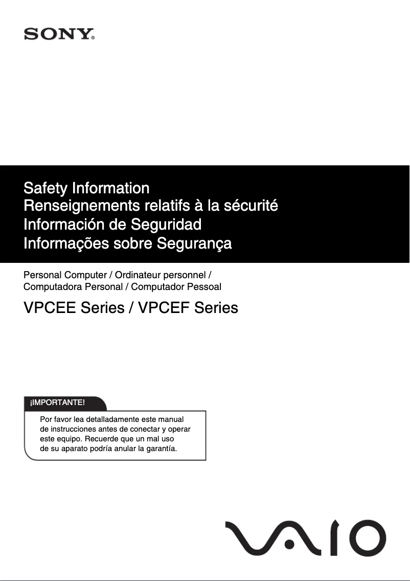 First page image of the manual for Vaio VPCEE47FX