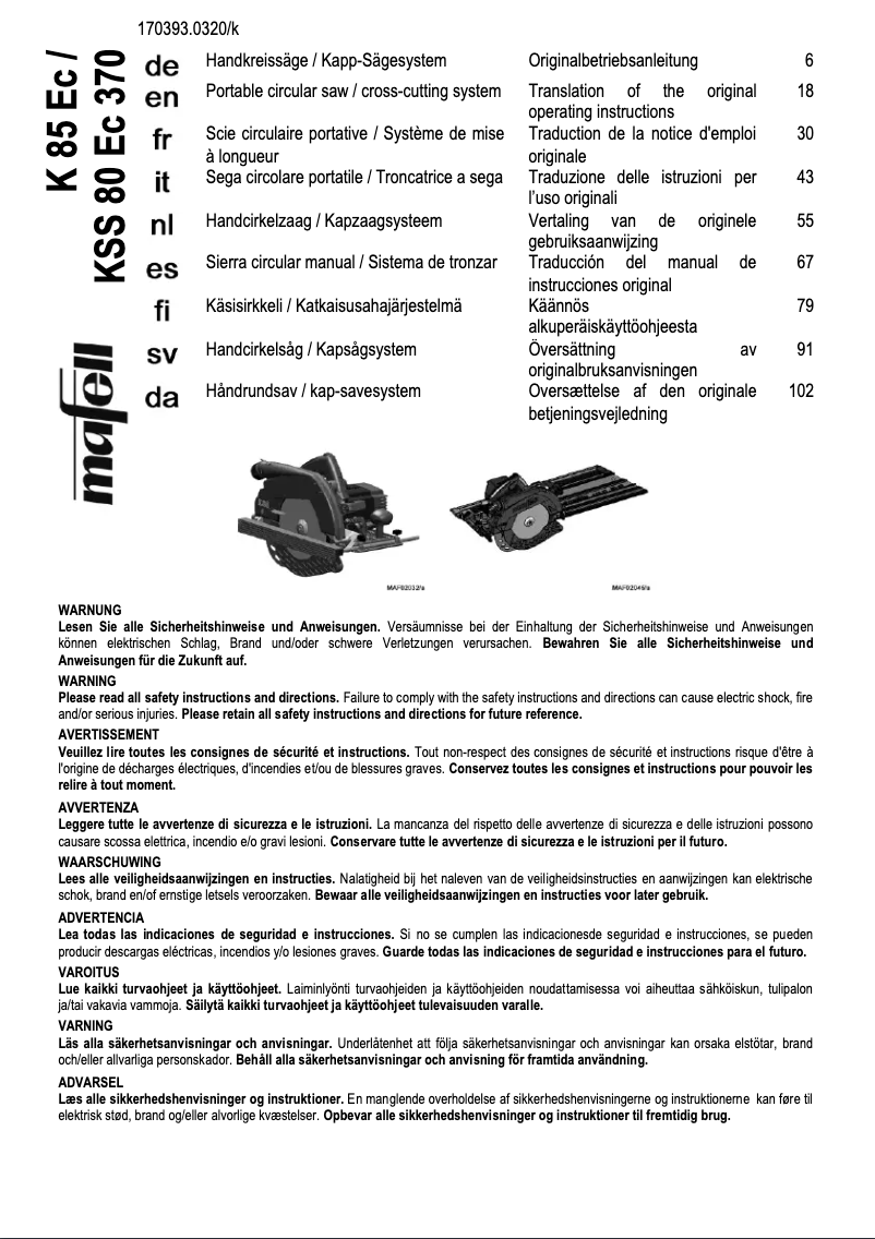 First page image of the manual for K 85 Ec