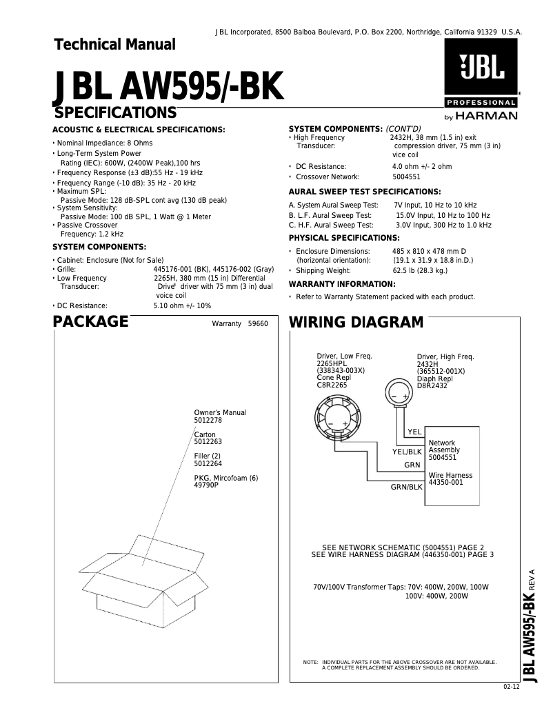 Page 1 of the manual User Manual JBL AW595