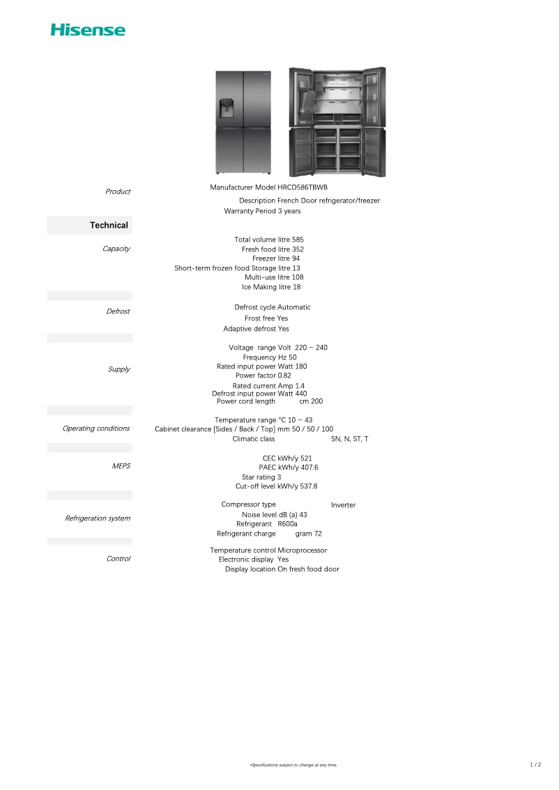 First page image of the manual for HRCD586TBWB