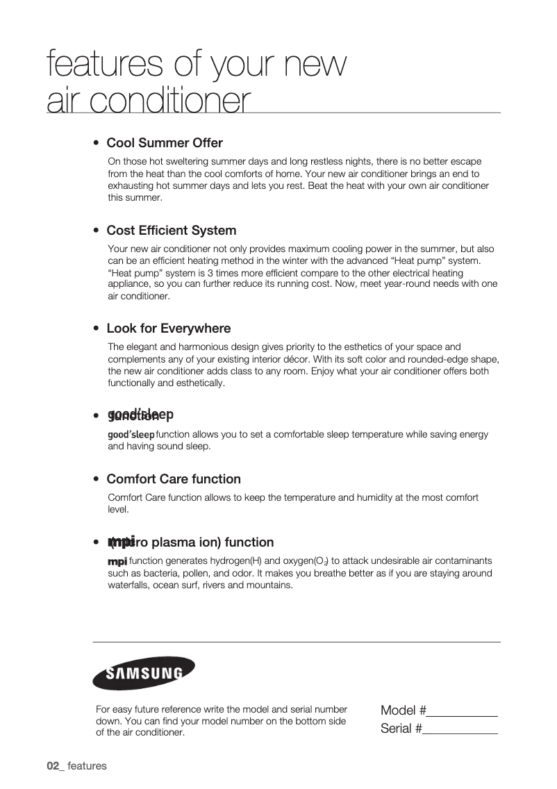 Page 1 of the manual User Manual Samsung AQV12EWCX