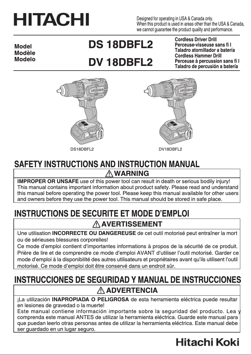 First page image of the manual for DV18DBFL2