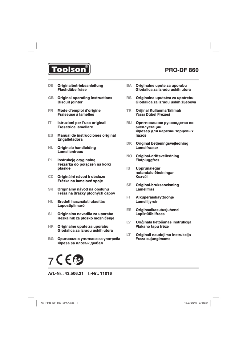 First page image of the manual for PRO-DF 860