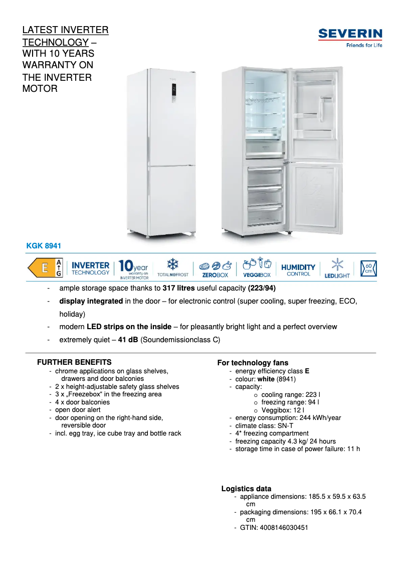 Page 1 of the manual Technical Sheet Severin KGK 8941