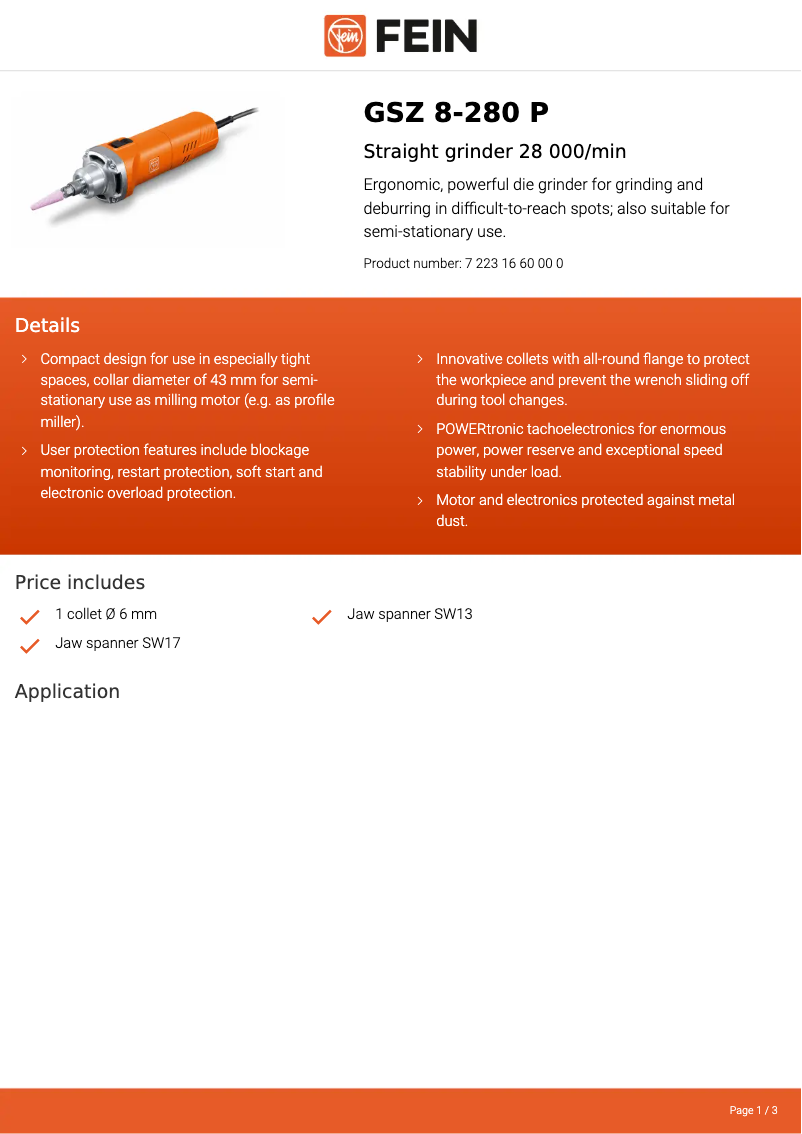 Page 1 of the manual Technical Sheet Fein GSZ 8-280 P