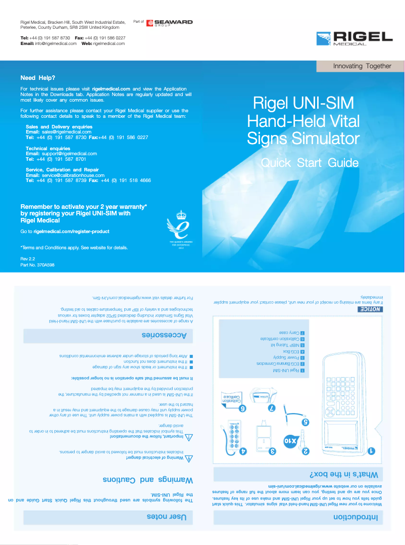 First page image of the manual for UNI-SiM