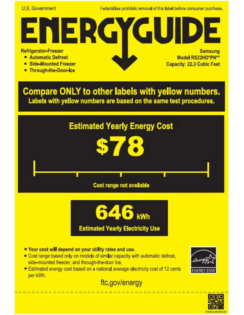 Page 1 of the manual Energy Label Samsung RS22HDHPNSR
