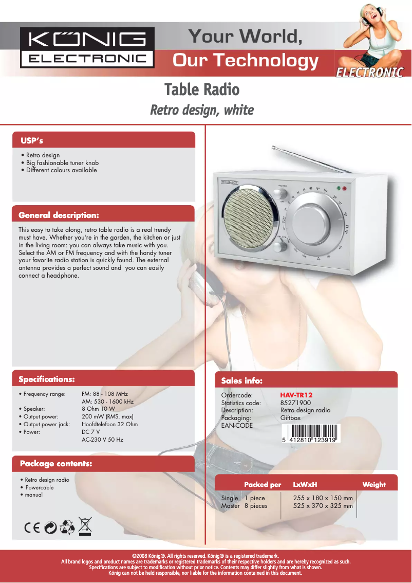 First page image of the manual for HAV-TR12