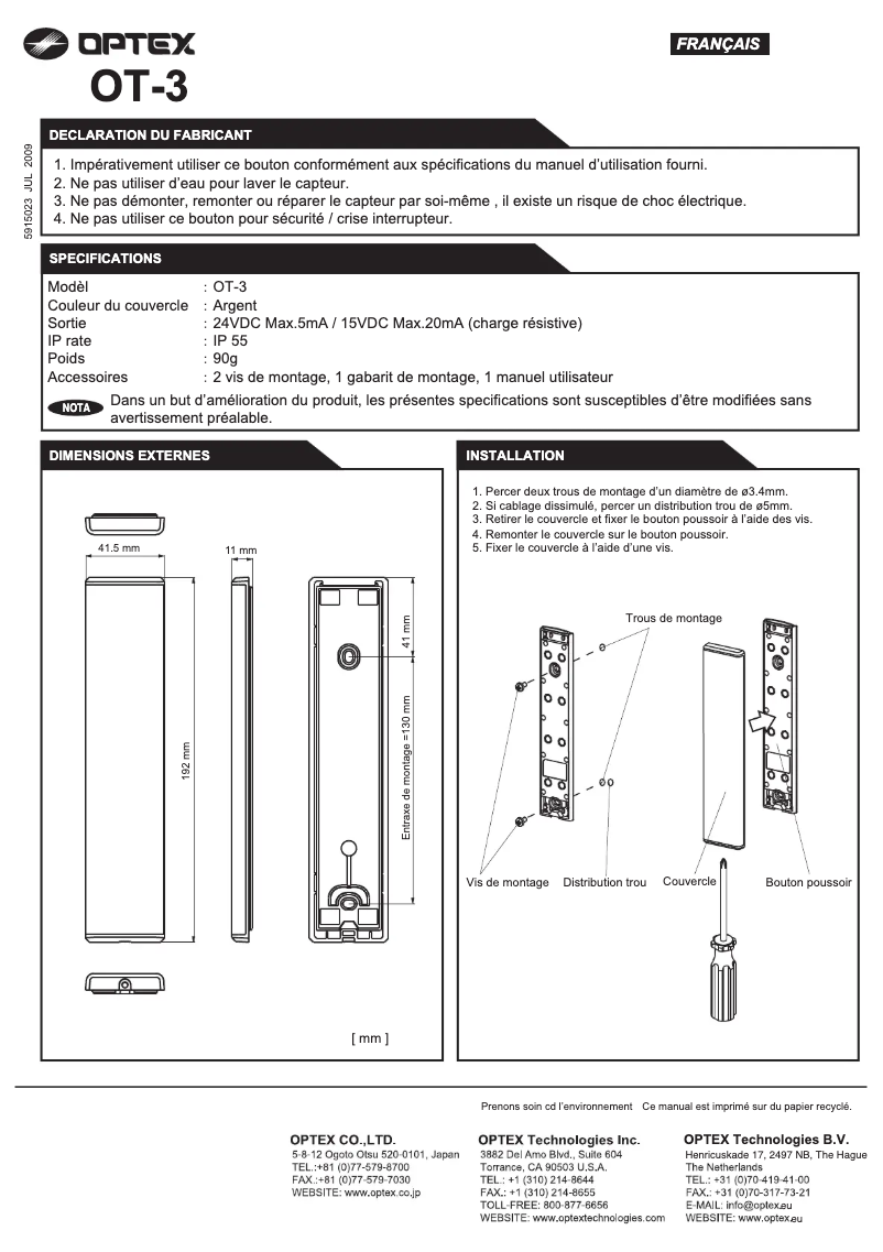 First page image of the manual for OT-3