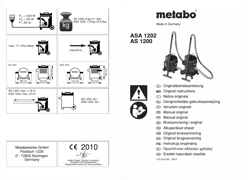 Page 1 of the manual User Manual Metabo ASA 1202