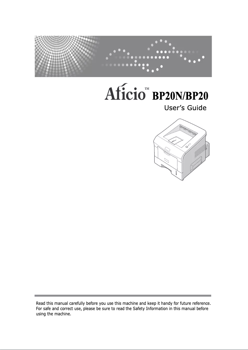 First page image of the manual for Aficio BP20N
