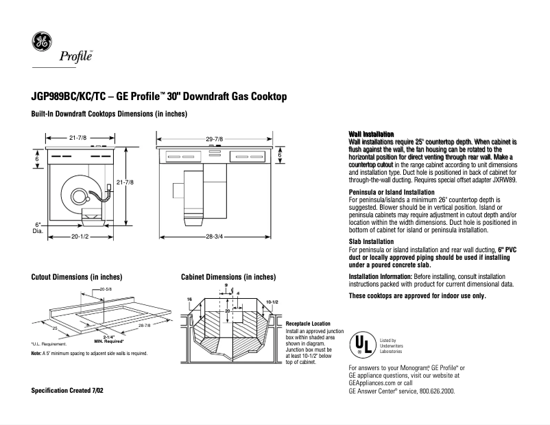 First page image of the manual for Profile JGP989TCWW