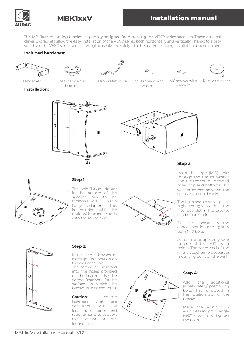 Page 1 of the manual User Manual Audac MBK110V