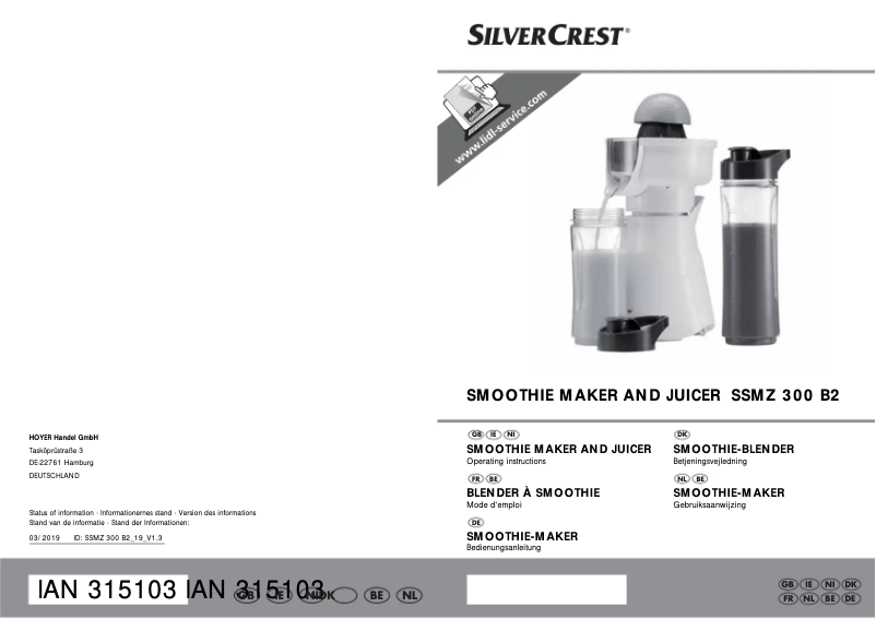 Page 1 of the manual User Manual SilverCrest SSMZ 300 B2