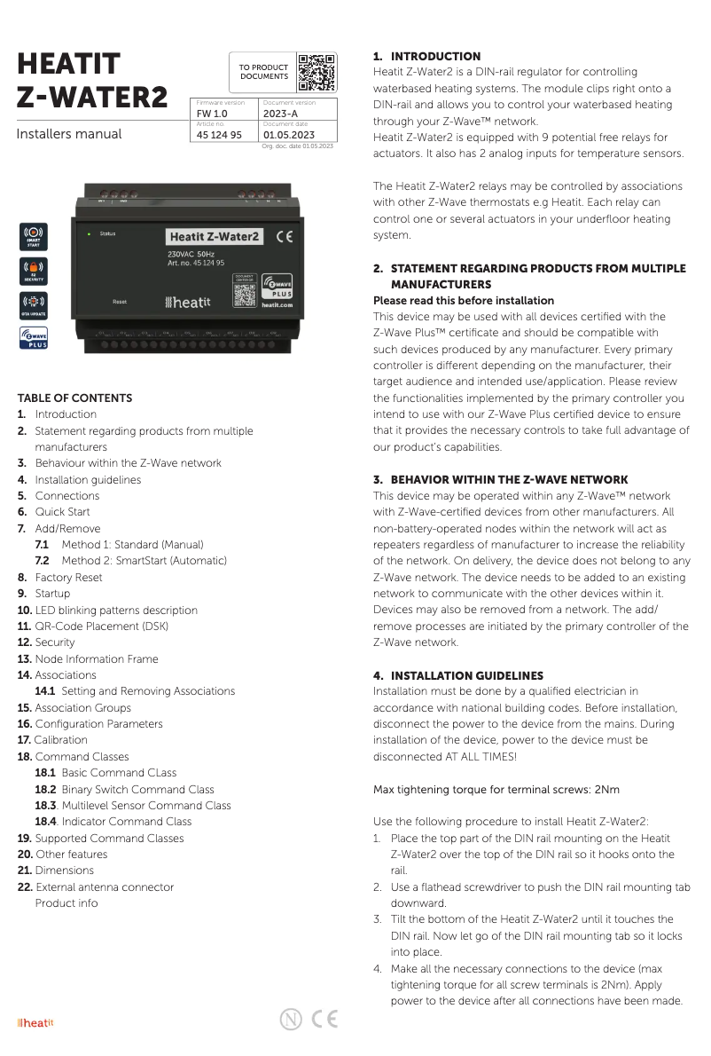 First page image of the manual for Z-WATER2