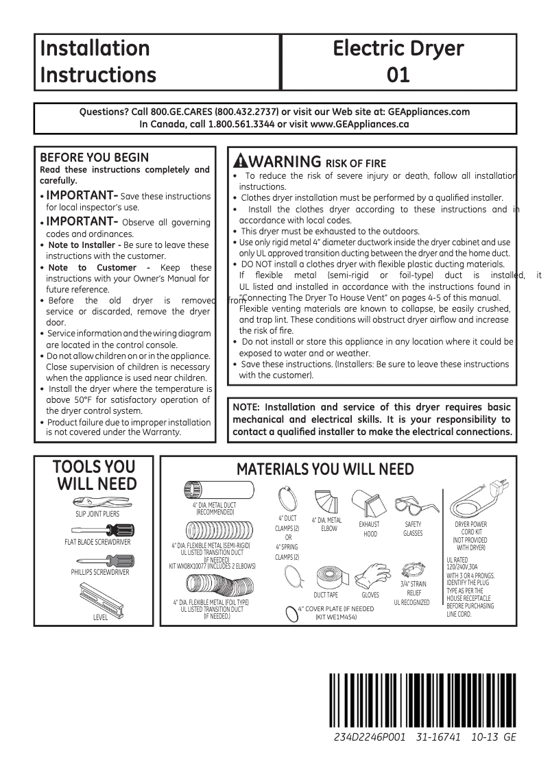 Page 1 of the manual Installation Guide GE DMCD330EJWC